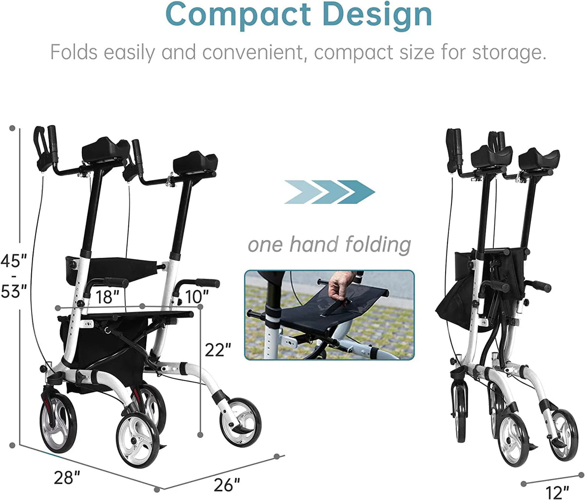 Upright Folding Rollator Walker with Seat, White Z5761