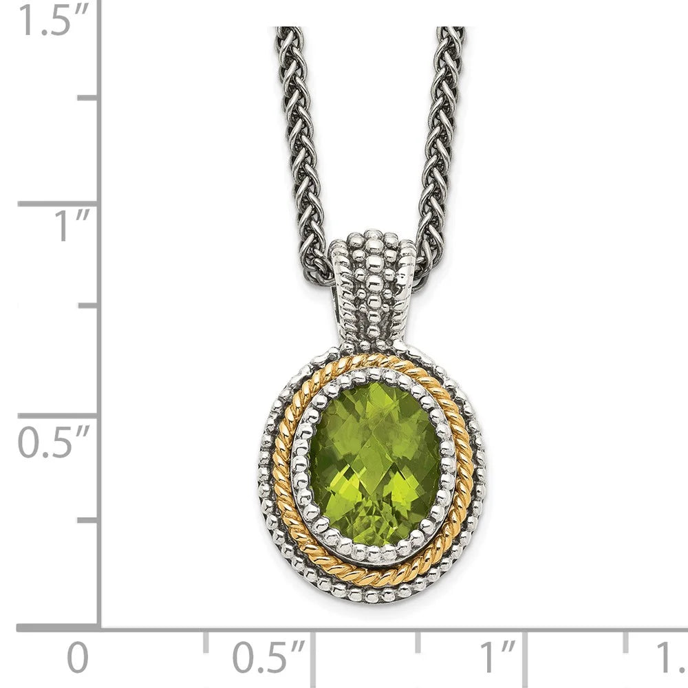 Antiqued Sterling Silver and 14K Gold Peridot Necklace F730