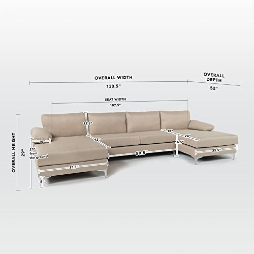 Linen Fabric U-Shape Sectional Sofa with Double Extra Wide Chaise Lounge L524