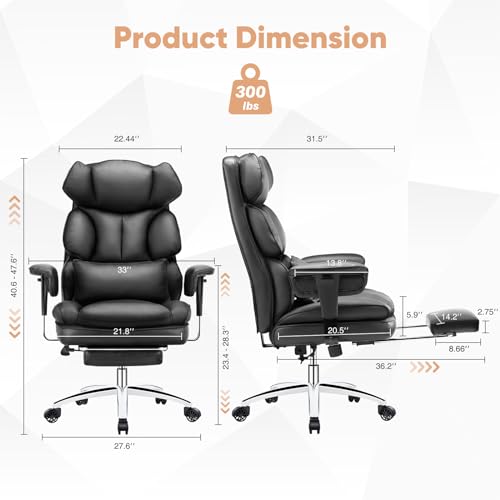 Black PU Leather Ergonomic Desk Chair with Footrest I7929