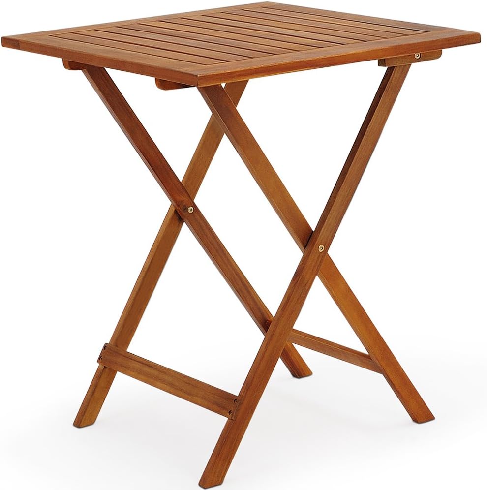 Wooden 3-Piece Bistro Set Folding Chairs and Square Acacia Wood Coffee Table O9322