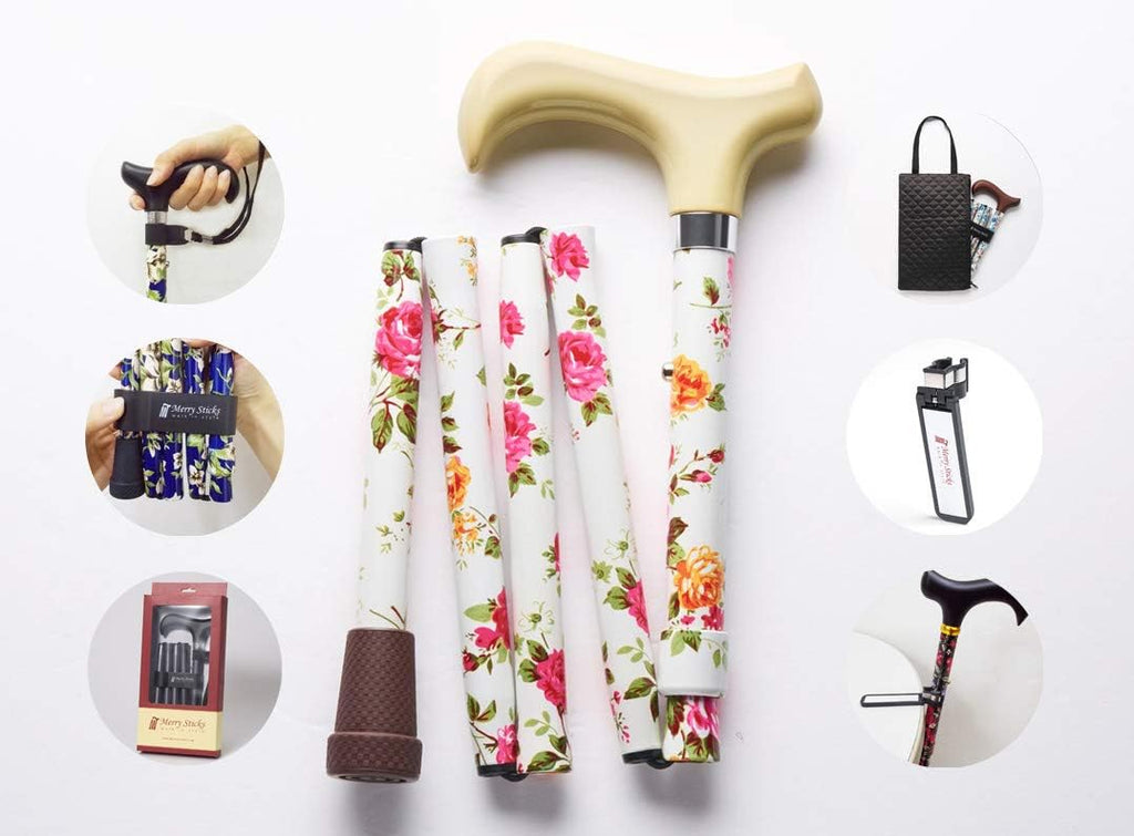Folding Adjustable Walking Cane with Cane Bag and Reflective Cane Holder L645401
