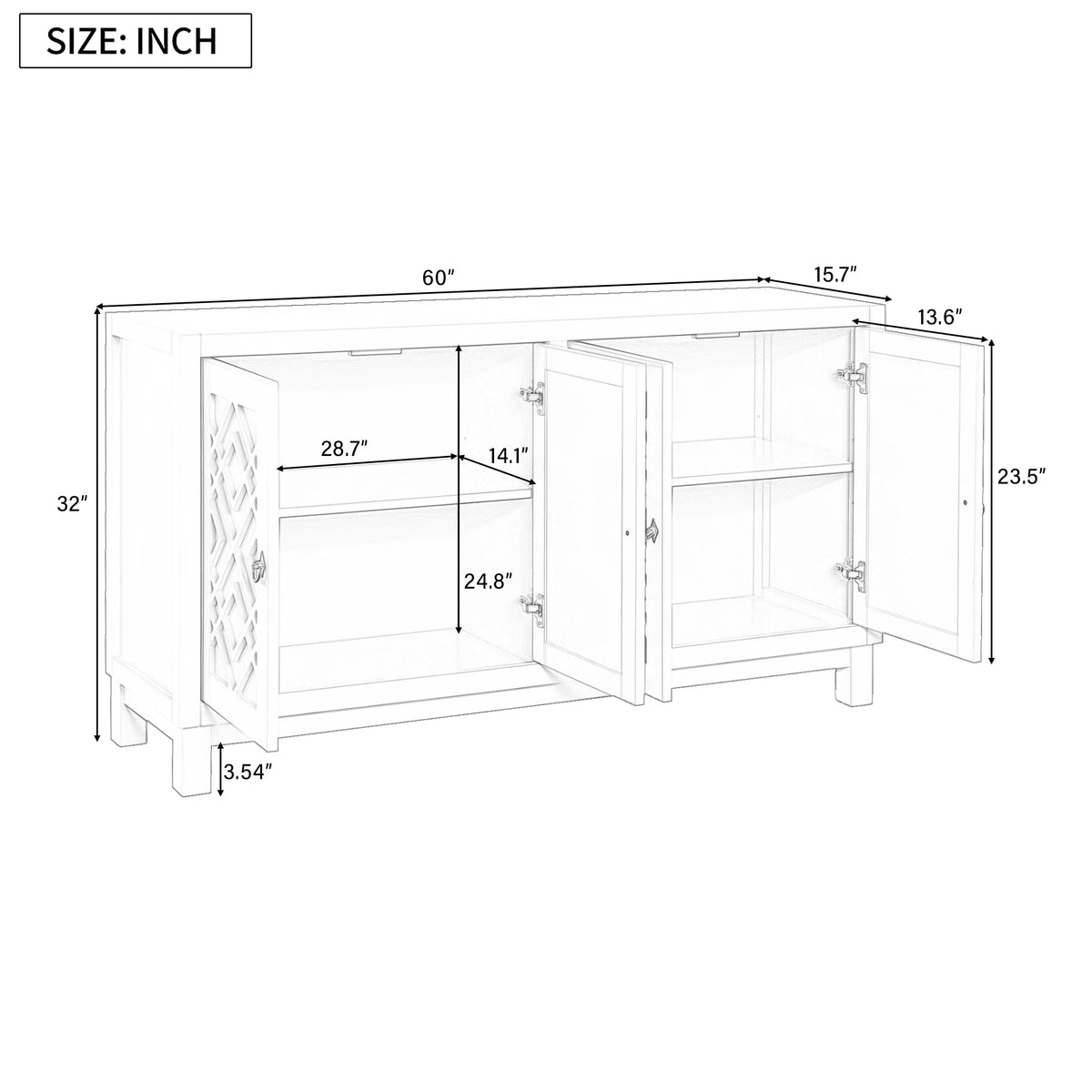 White 2-Door Storage Cabinet with Metal Legs and Adjustable Shelves I154133