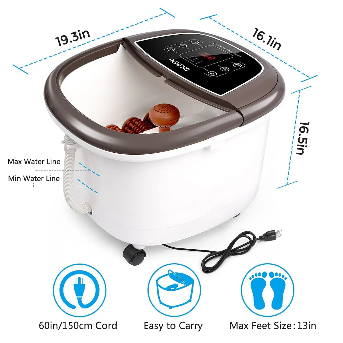 Foot Spa Bath Massager with Heat Bubbles Massage & Jets A486