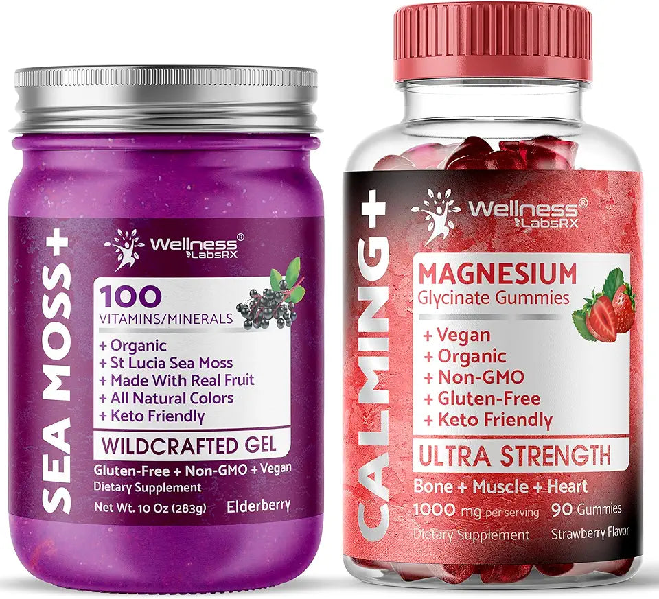 Irish Sea Moss Gel Elderberry Flavor Magnesium Glycinate Gummies 1000mg N9443