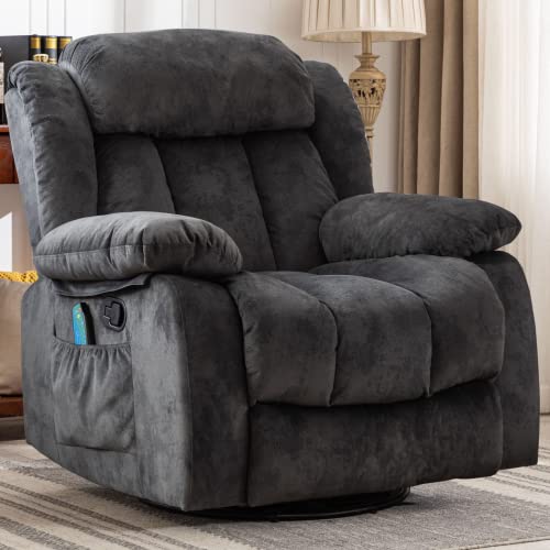 Grey Fabric Manual Swivel Rocker Recliner Chair Z481749