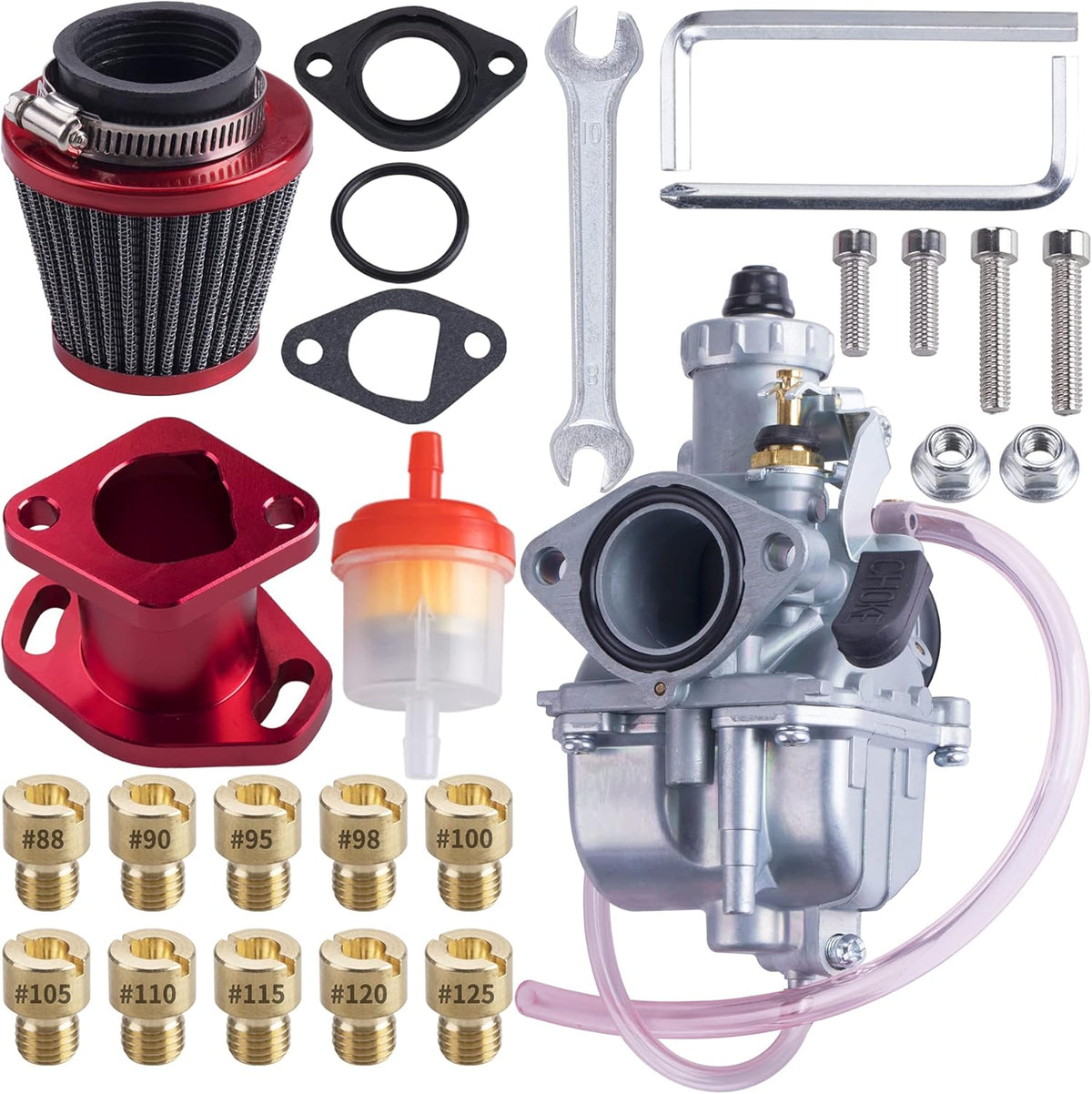 26mm Carburetor Carb Kit with Intake Pipe Mainfold 38mm Air Filter for Predator 212cc GX160 Honda GX200 CT200U 196cc KT196 Clones Go Kart Mini Bike Race Kart Red Pack of 2 U556