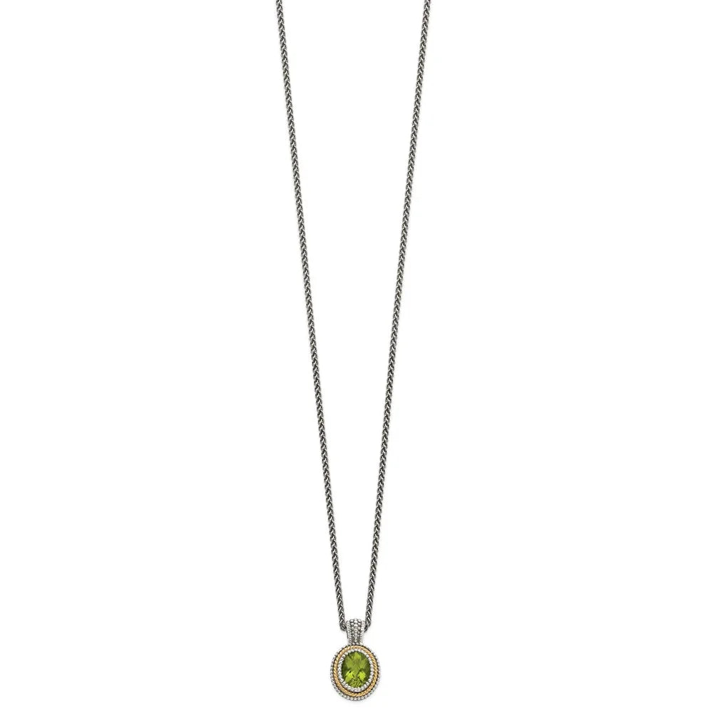 Antiqued Sterling Silver and 14K Gold Peridot Necklace F730