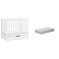 White 4-in-1 Convertible Mini Crib with Trundle and Mattress T215