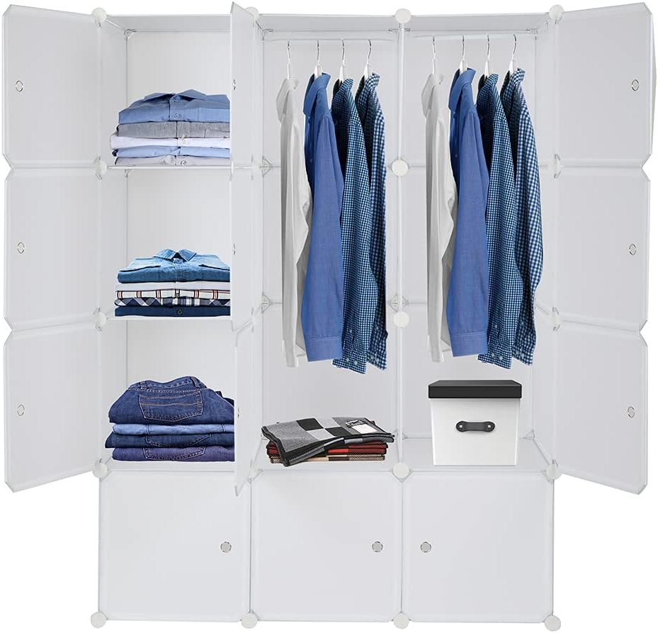 White 12 Cube Plastic Storage Shelves with Hanging Rod C272032