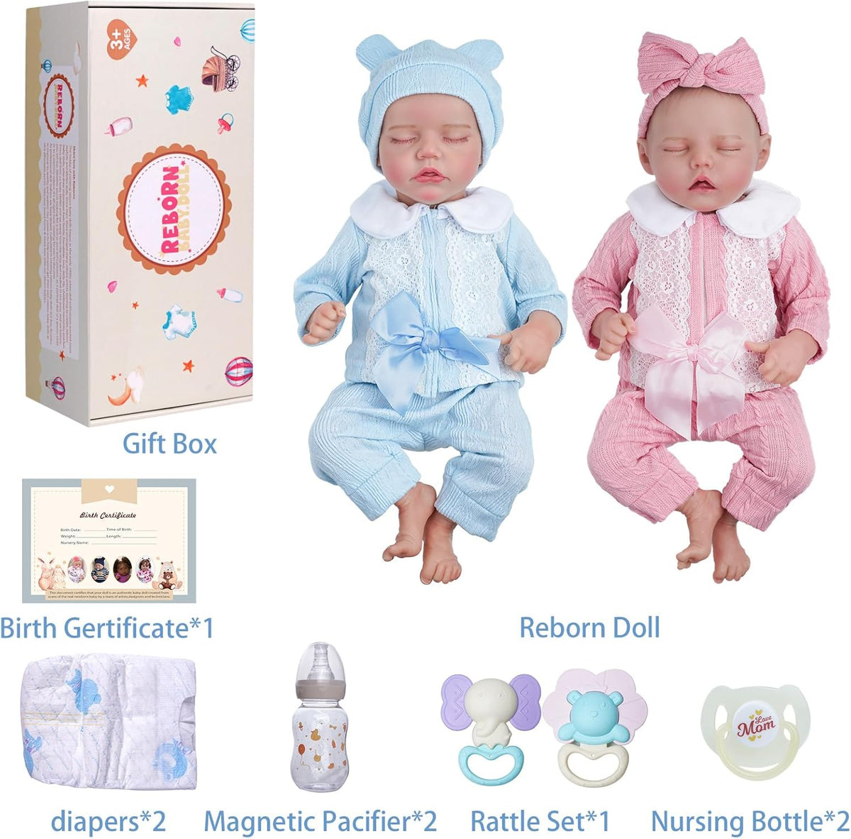 17 Inch Realistic Reborn Baby Dolls Twins Soft Body Poseable Limbs W393