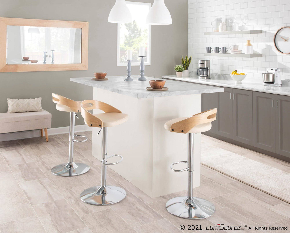 Chrome Natural Wood Cream PU Barstool T55250