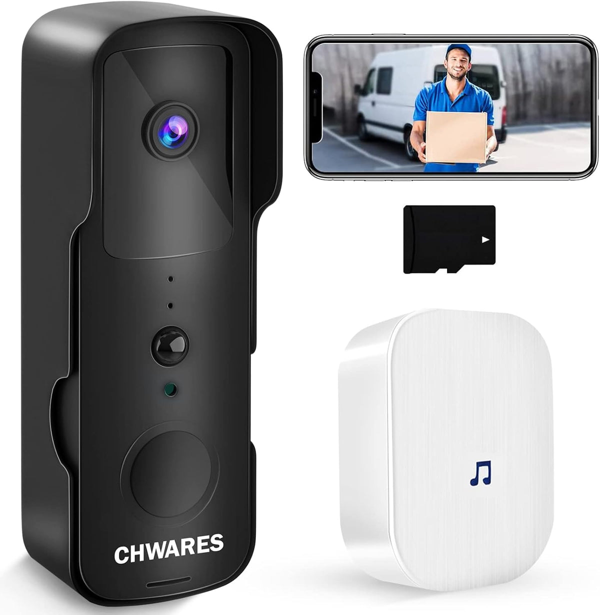 White 1080P HD Video Doorbell Camera with 32GB SD Card E677245