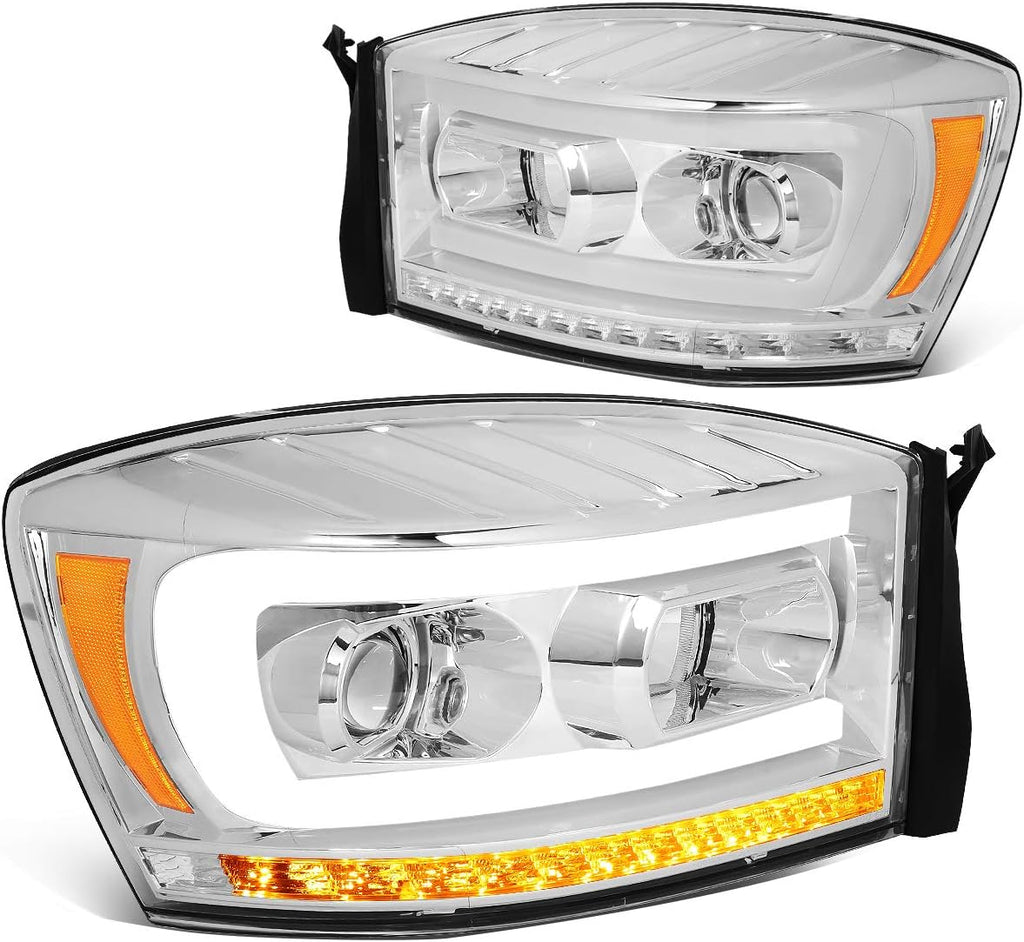 Black/Clear Dual LED DRL Sequential Turn Signal Projector Headlights V9197