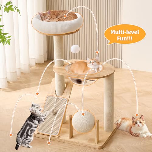 Cat Tree Tower with Scratching Post, Hammock and Top Bed R6610