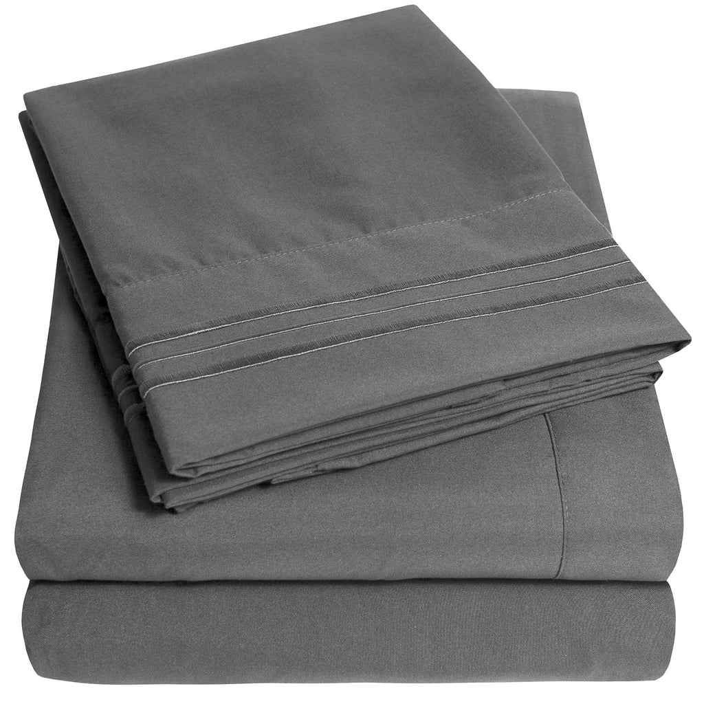 1800 Thread Count Extra Deep 21" Pocket 4 Piece Sheet Set King Gray B2081