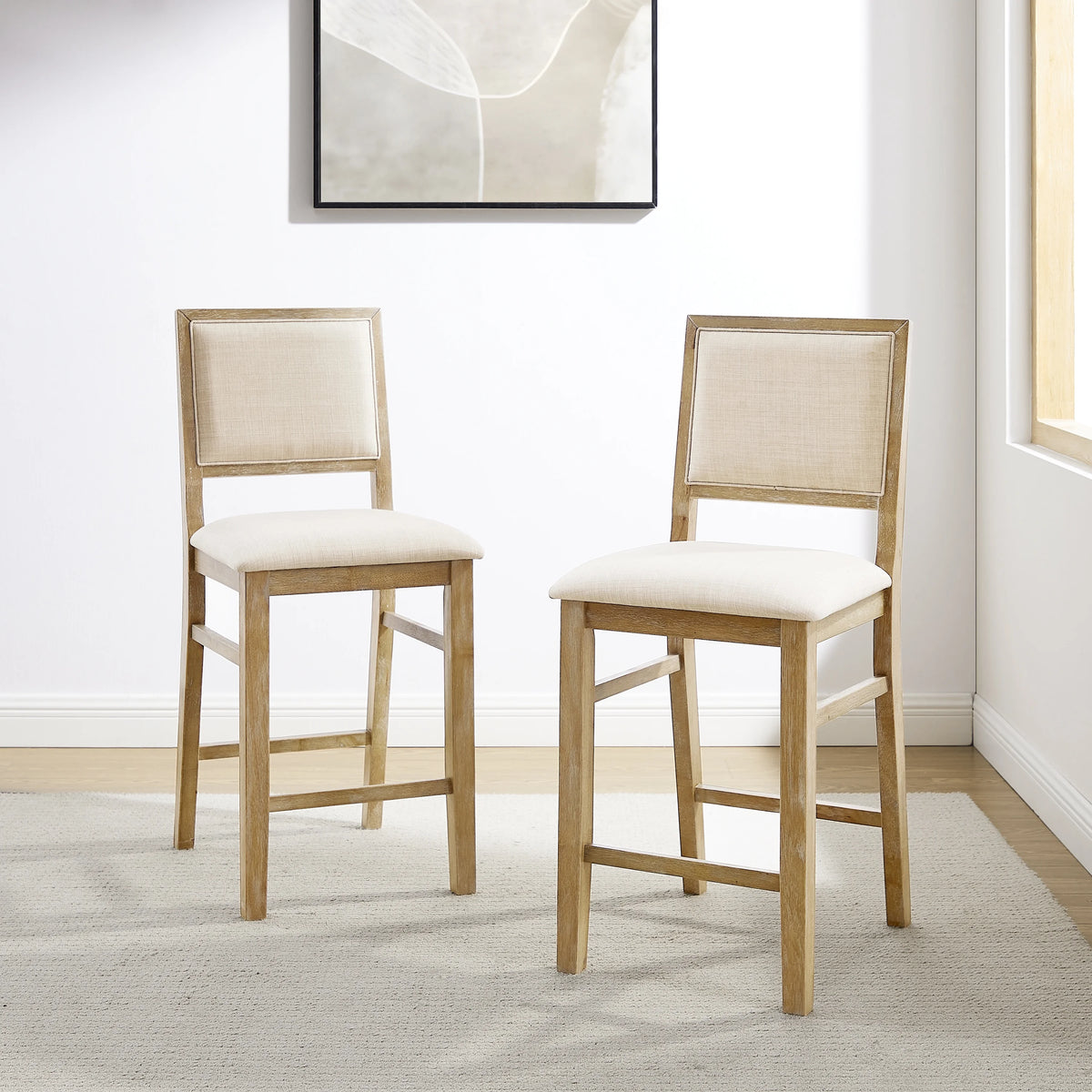 Upholstered Wood Counter Height Bar Stools Set of 2 K93447
