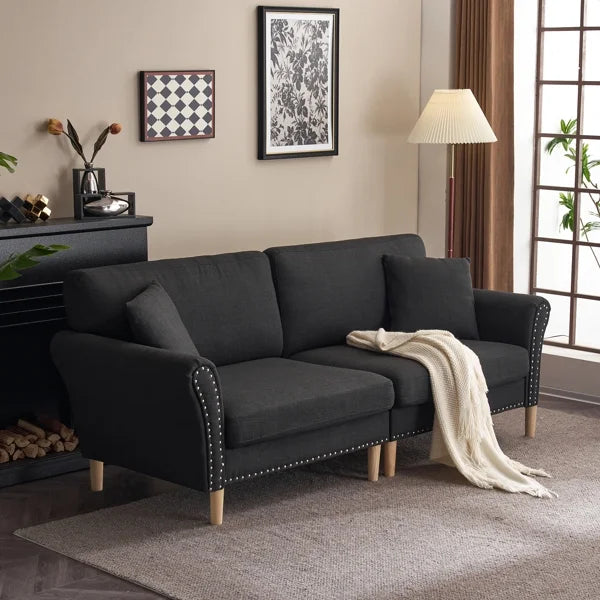 Black Upholstered 2-Seat Loveseat Sofa with 2 Pillows H606