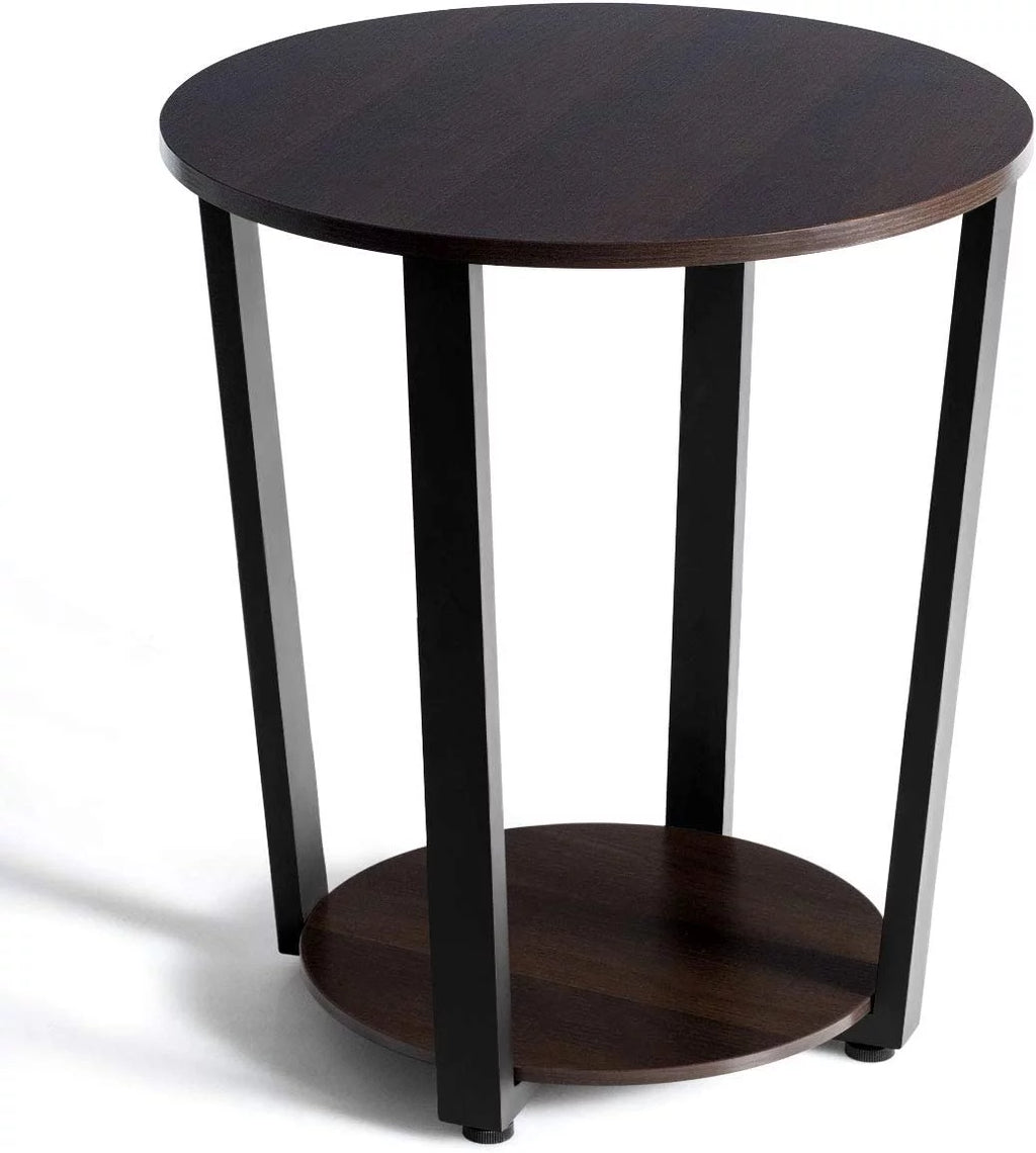 Round 2-Tier Metal End Table with Storage Shelf W806309