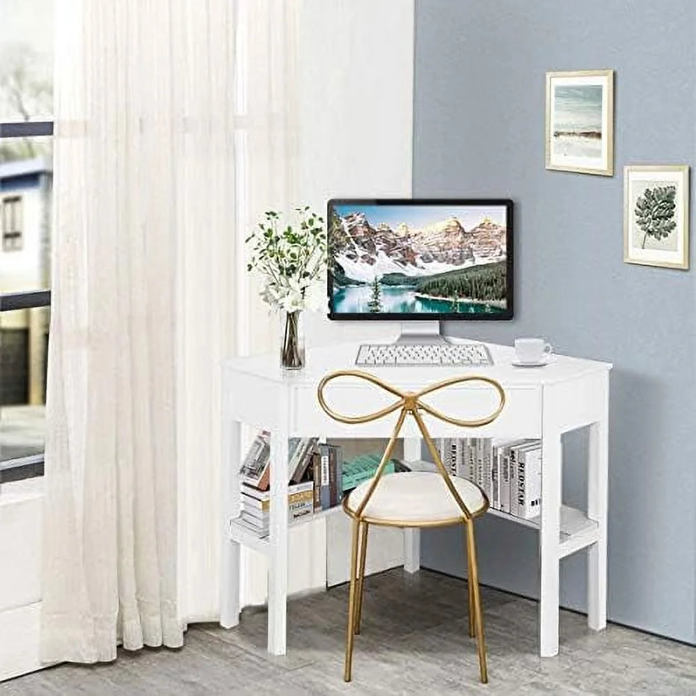 Black Corner Desk with Drawer and Shelves E5206
