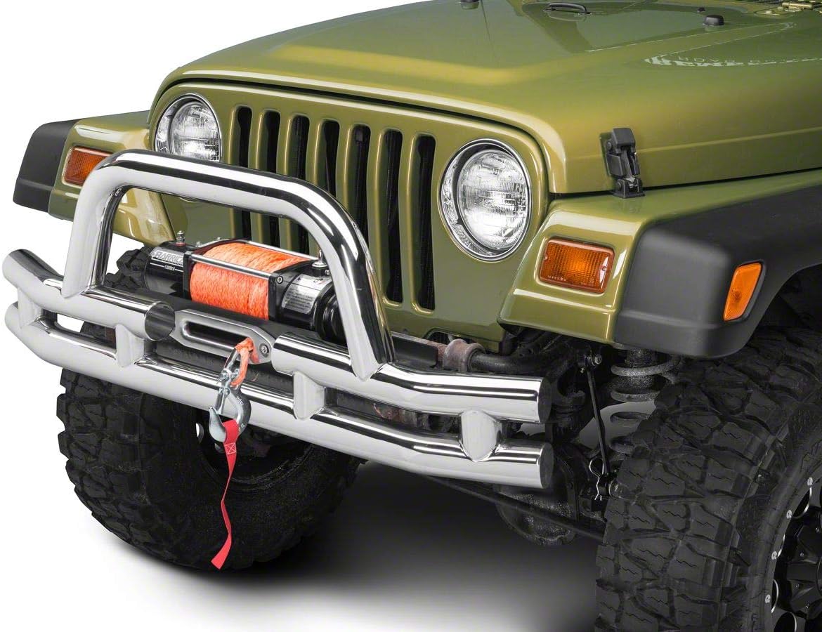Polished Double Tubular Front Bumper with Winch Cutout O313