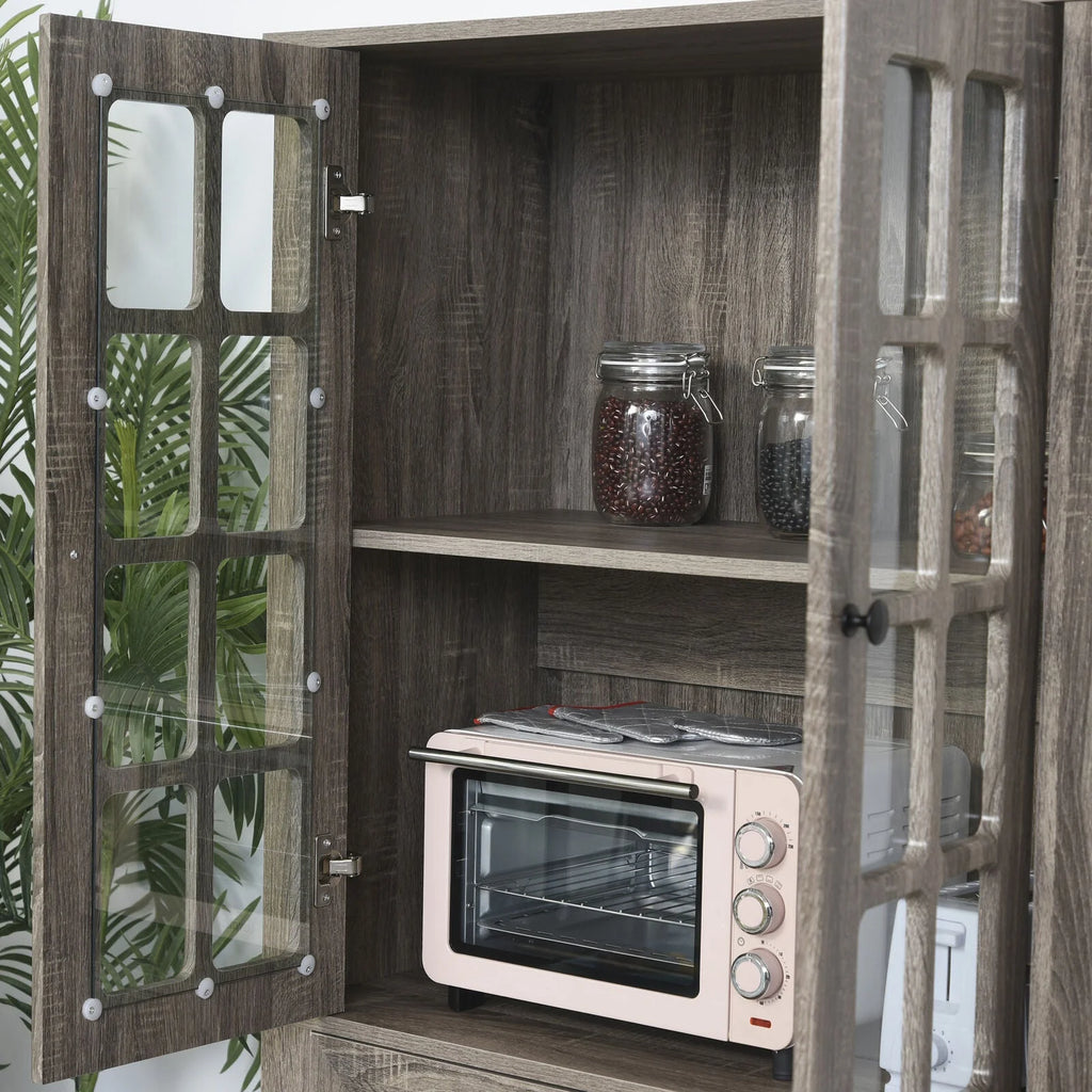 Kitchen Pantry Storage Cabinet with Glass Doors Q419280
