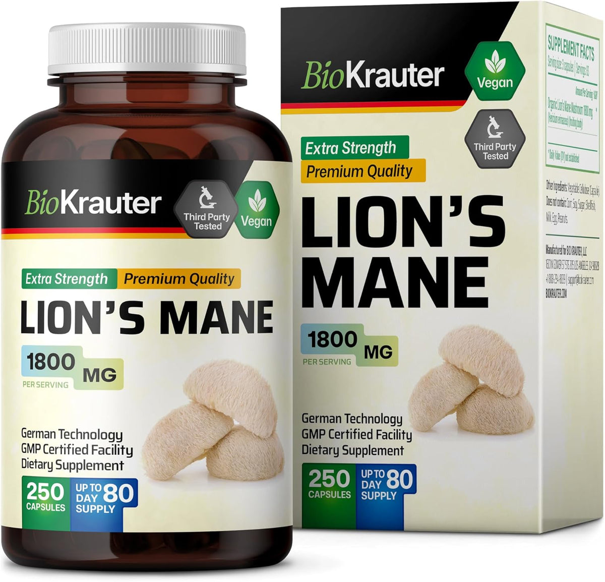 Vegan Organic Lion's Mane Mushroom Supplement Capsules Z3711
