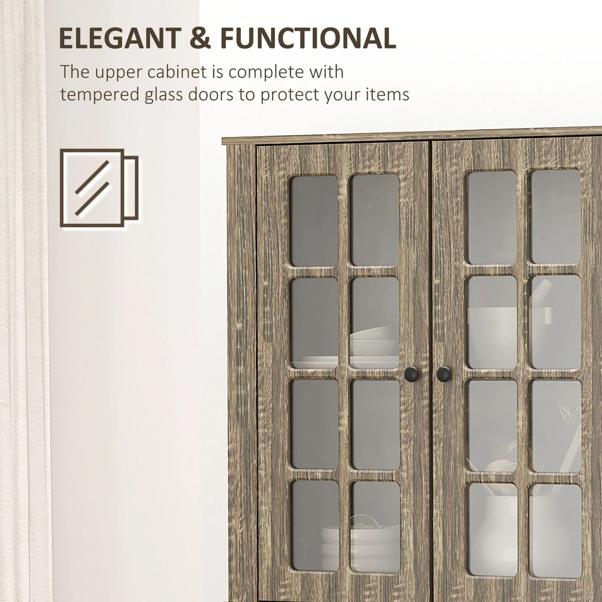 Kitchen Pantry Storage Cabinet with Glass Doors Q419280