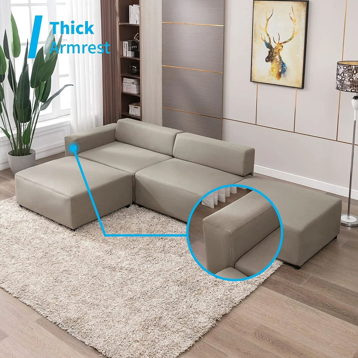 Light Grey L Shape Modular Sectional Sofa with Ottomans Z459