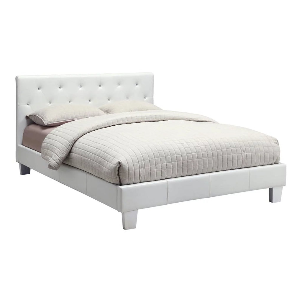 White Faux Leather Queen Platform Bed F6823