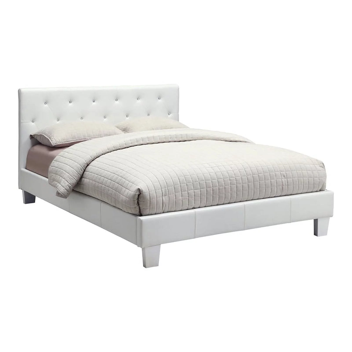 White Faux Leather Queen Platform Bed F6823