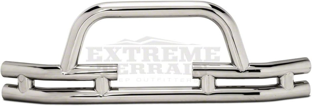 Polished Double Tubular Front Bumper with Winch Cutout O313