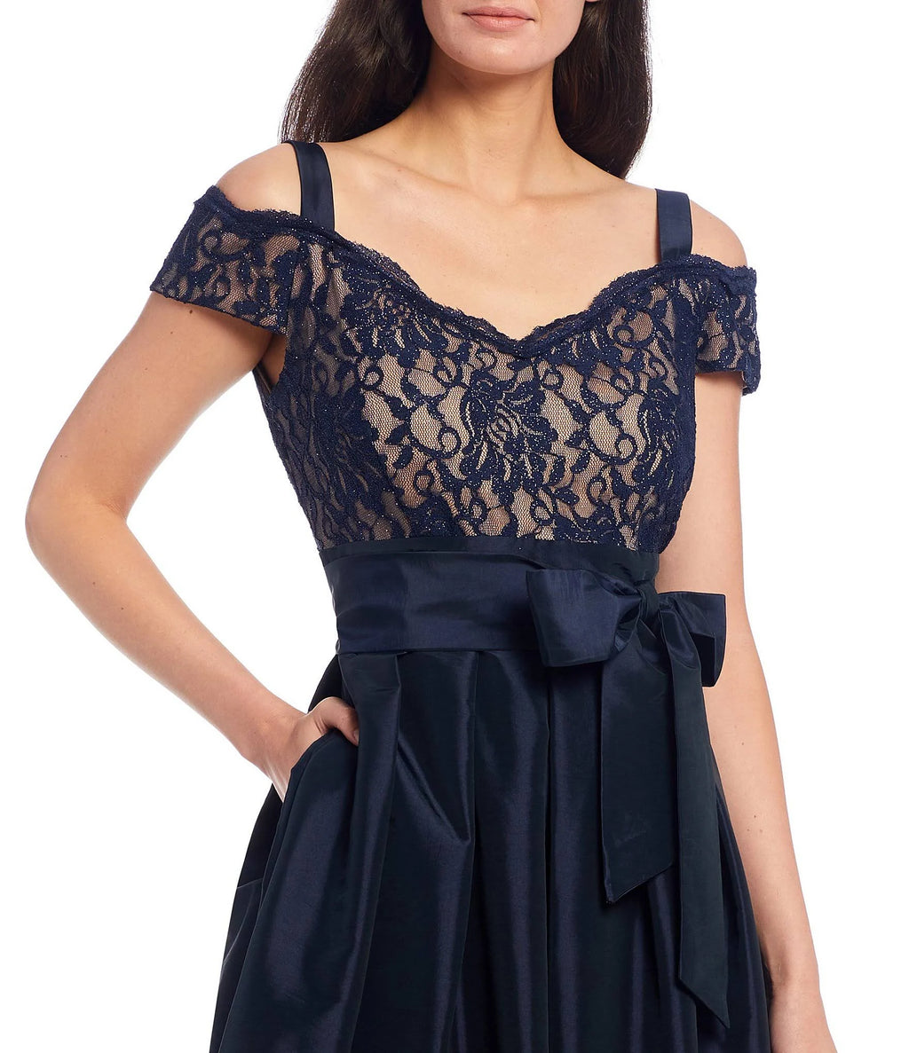Black Taupe Lace Cold-Shoulder Gown T715790