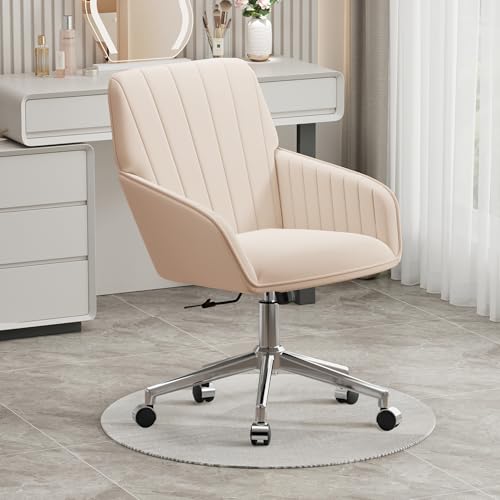 Cream Velvet Height Adjustable Swivel Desk Chair with Wheels C90085