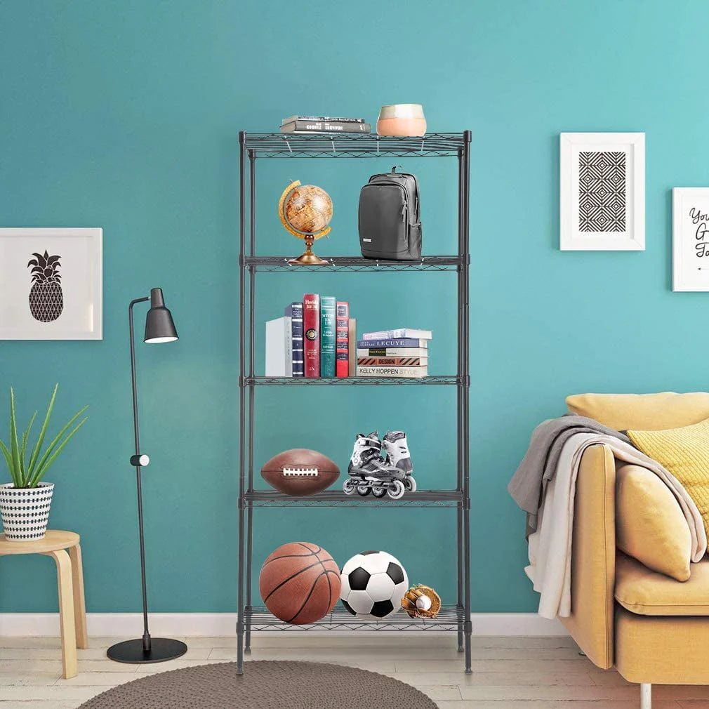 5-Shelf Black Metal Freestanding Shelves F763261