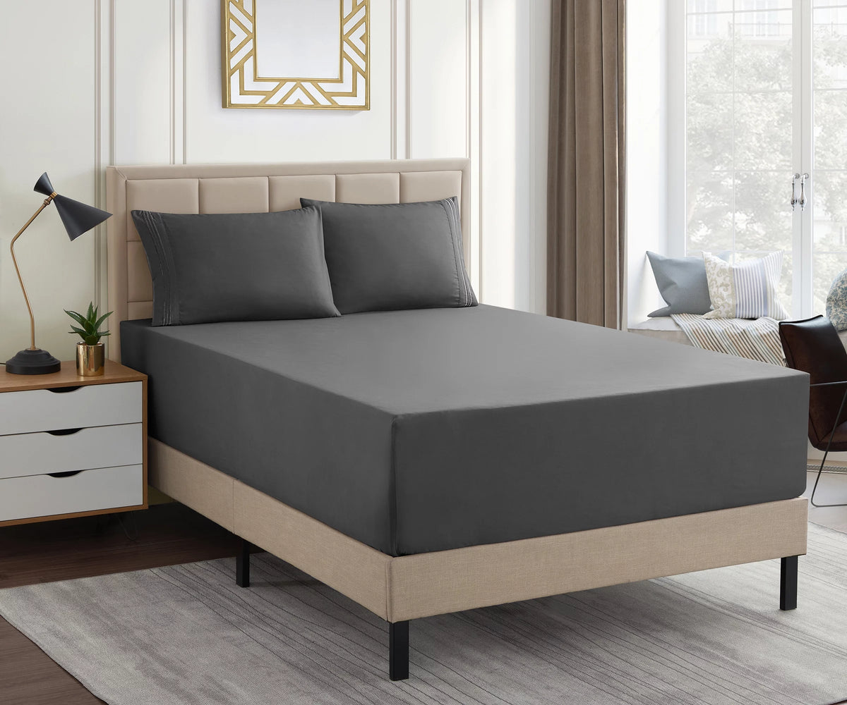 1800 Thread Count Extra Deep 21" Pocket 4 Piece Sheet Set King Gray B2081