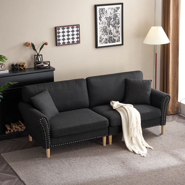 Black Upholstered 2-Seat Loveseat Sofa with 2 Pillows H606