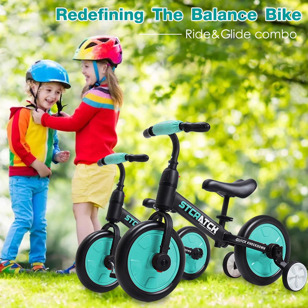 4 in 1 Toddlers Balance Bike with Pedals and Training Wheels X79593