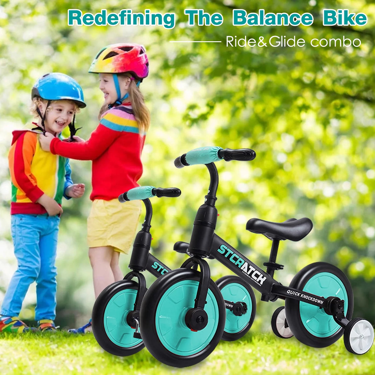 4 in 1 Toddlers Balance Bike with Pedals and Training Wheels X79593