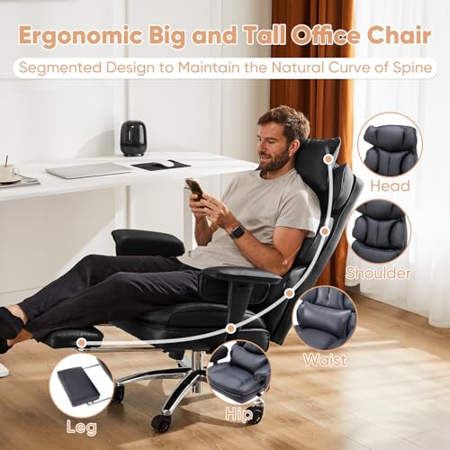 Black PU Leather Ergonomic Desk Chair with Footrest I7929