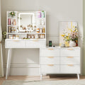 White L Shape Vanity Desk with Mirror and Lights, 8 Drawers & Shelves N1580