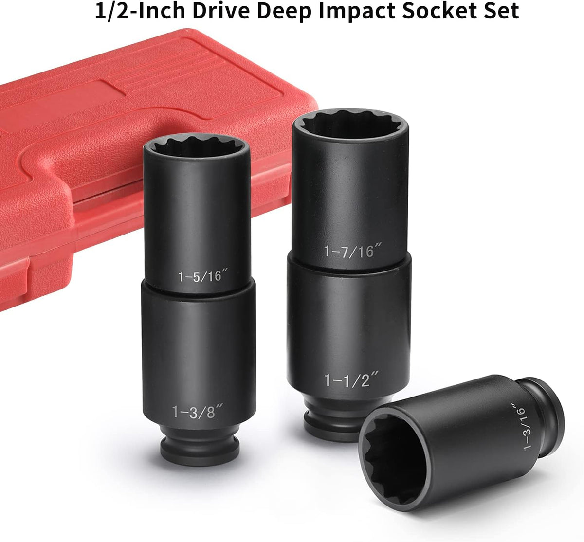 1/2 Inch Deep Impact Socket Set, 12-Point, 5 PCS, Cr-Mo, with Storage Case U127955