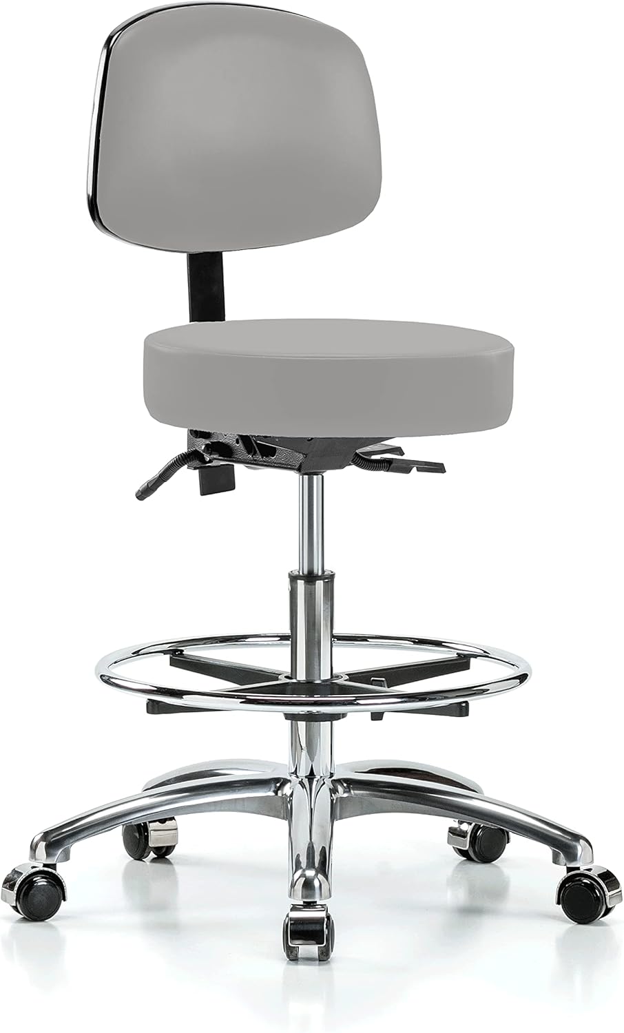 Chrome Height Adjustable Doctor's Stool with Back and Footring W664808