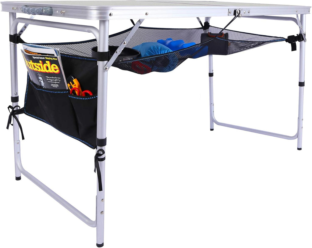 2.5 Foot Adjustable Folding Camping Table with Mesh Storage Organizer K665238