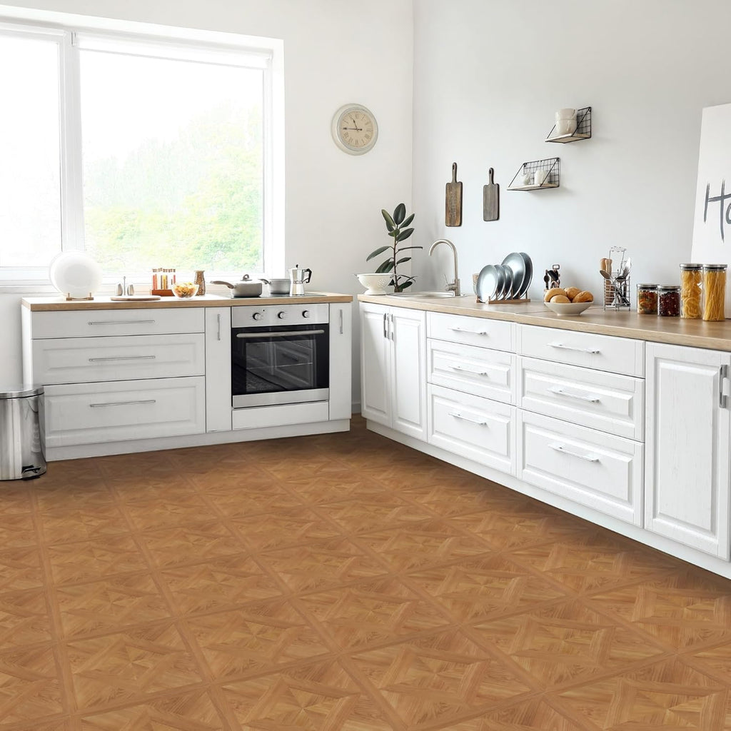 Light Oak Diamond Parquet Pattern 20 Tiles 12" x 12" Self Adhesive Vinyl Floor Tiles C60883