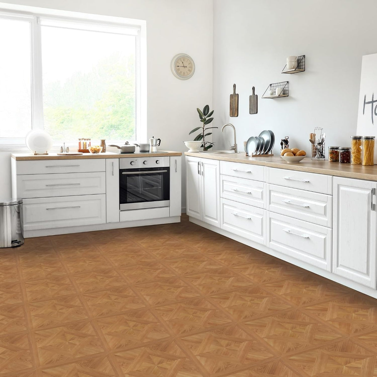 Light Oak Diamond Parquet Pattern 20 Tiles 12" x 12" Self Adhesive Vinyl Floor Tiles C60883