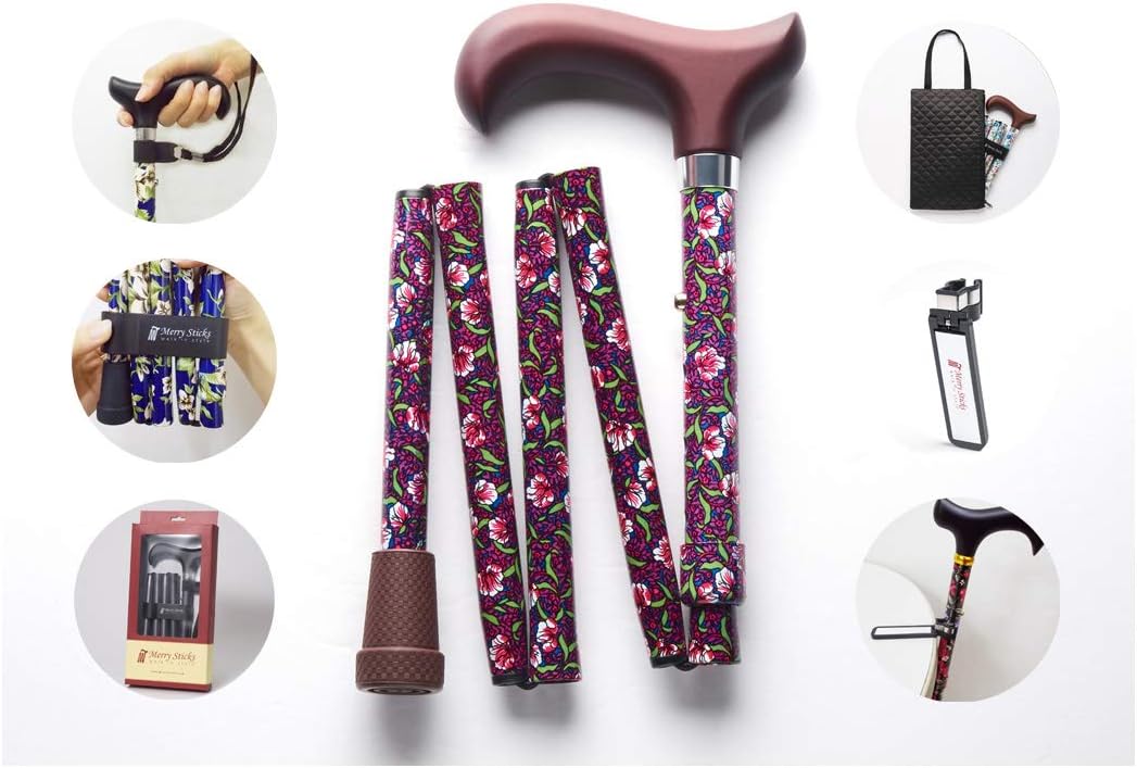 Folding Adjustable Walking Cane with Cane Bag and Reflective Cane Holder L645401