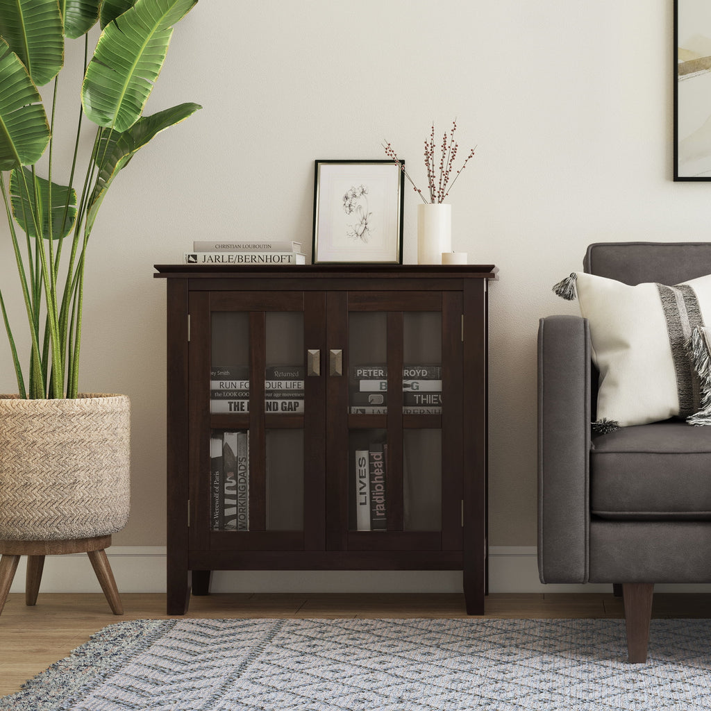 Solid Wood 30 inch Wide Low Storage Cabinet in Tobacco Brown T530
