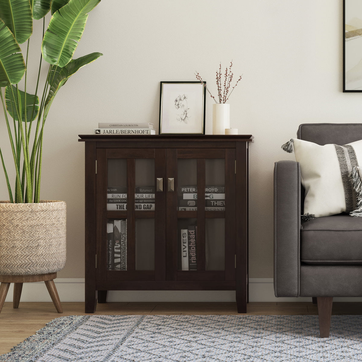 Solid Wood 30 inch Wide Low Storage Cabinet in Tobacco Brown T530