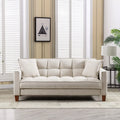 Mid-Century Linen Love Seat Sofa with 2 Pillows and Solid Wood Legs N724